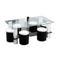 BODEGA Table basse + 6 poufs contemporain MDF noir et blanc - L 130 x P 70 cm noir-0