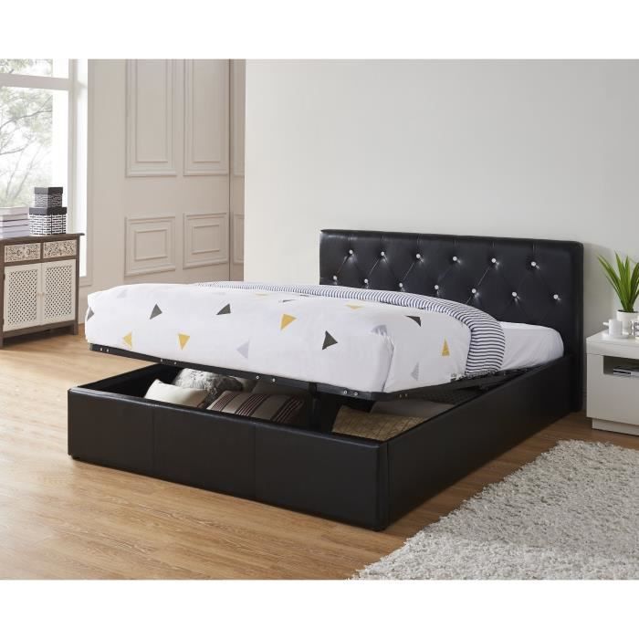 Lit coffre - BAÏTA - Gamme BAHIA - Simili noir - 140 x 190 sommier inclus Lit coffre - BAÏTA - Gamme BAHIA - Simili noir - 140 x 190 sommier inclus