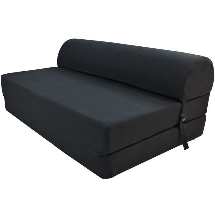 Chauffeuse convertible 2 places JUNE - Tissu noir - Style contemporain - L  115 x P 75 cm - Cdiscount Maison