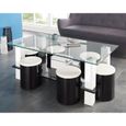 BODEGA Table basse + 6 poufs contemporain MDF noir et blanc - L 130 x P 70 cm noir-1