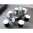BODEGA Table basse + 6 poufs contemporain MDF noir et blanc - L 130 x P 70 cm noir-2
