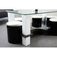 BODEGA Table basse + 6 poufs contemporain MDF noir et blanc - L 130 x P 70 cm noir-3