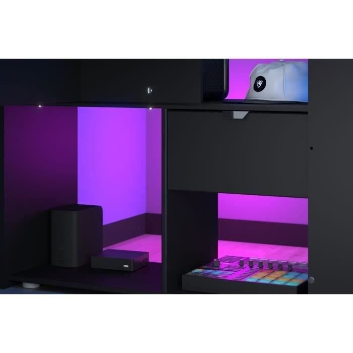 Zepneiy Lit Mezzanine 1 Place Avec LED, Lit Mezzanine Avec Bureau, Lit Superposé Enfant 90x200 Avec échelle Et Balustrade, Noir(sans Matelas