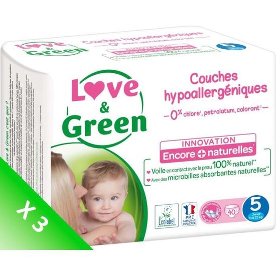 LOVE AND GREEN Couches Pack 1 Mois - Taille 5 - 120 Couches