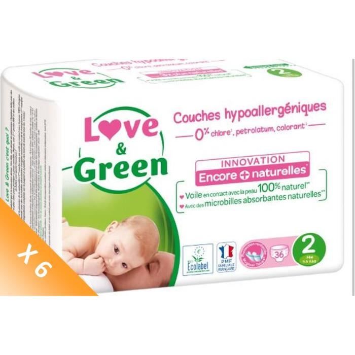 LOVE AND GREEN Couches Pack 1 Mois - Taille 2 - 216 Couches - Cdiscount  Puériculture & Eveil bébé