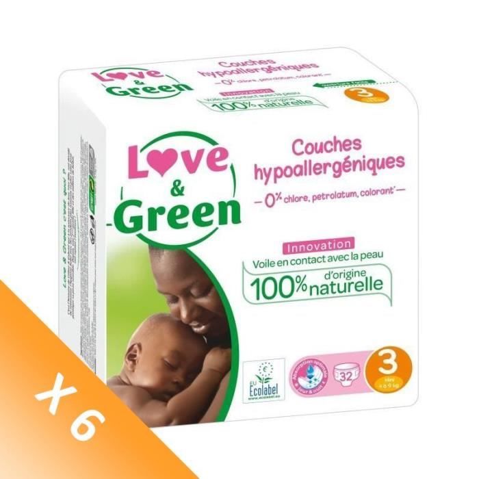 LOVE AND GREEN Couches Pack 1 Mois Taille 3 192 Couches Cdiscount
