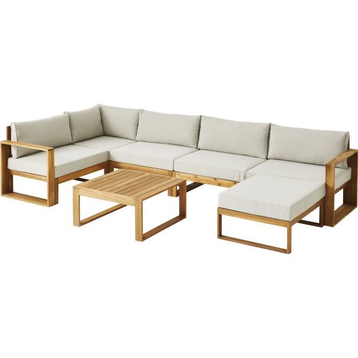 Salon de jardin dangle modulable LEVATA XL - Bois dacacia FSC - 7 personnes - Gris de lin + Housse incluse
