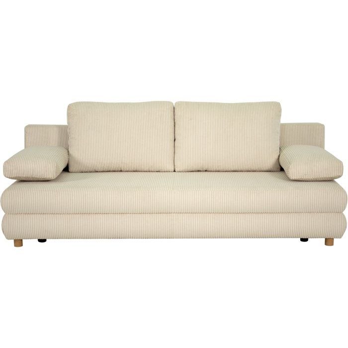 Canapé-lit - 3 places - MONA - Velours côtelé Beige - Avec coffre - 197 x 805 x 77 cm