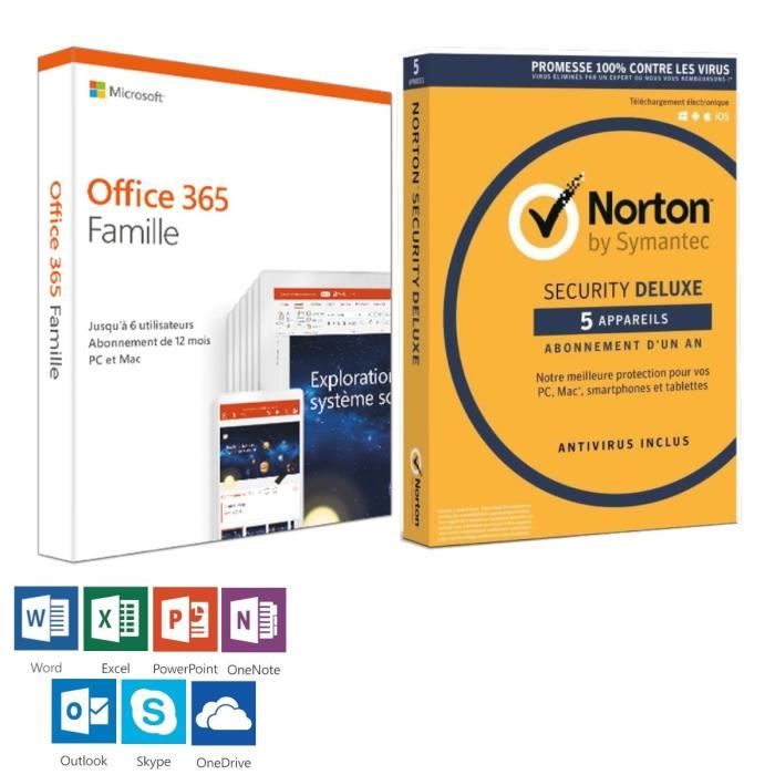 1 An Microsoft Office 365 Famille 1 An Norton Security Deluxe 2019 Pc Et Mac 5 Utilisateurs Prix Pas Cher Cdiscount
