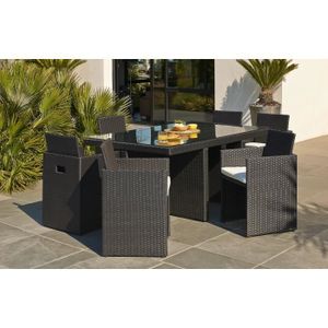 Salon De Jardin 6 Places Resine Tressee Noir Achat Vente Salon