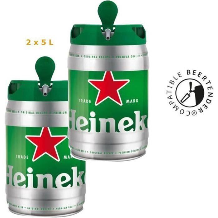 Heineken - Pack de 2 Fûts 5L - Bière Blonde 5° - Compatible