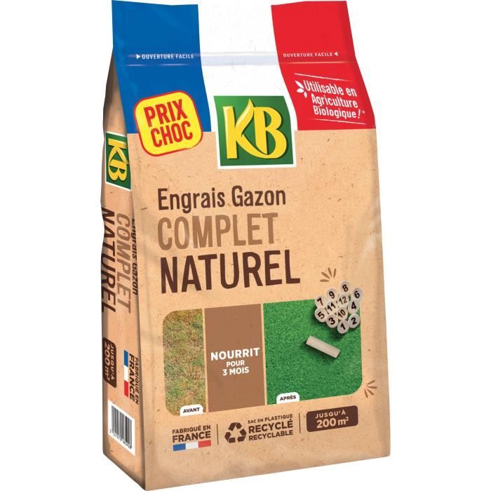 KB Engrais Gazon Complet 6kg - Nourrit pendant 3 mois - Pelouse plus verte et plus dense - 6 KG = 200m²