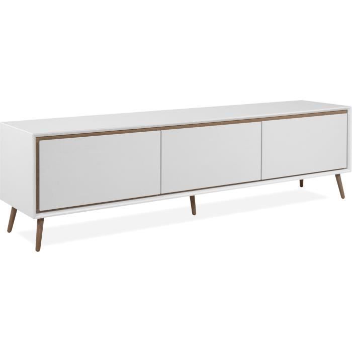 Meuble TV - ARONA - Blanc / Chêne artisan - 3 abbatants - 175 x 50 x 38 cm