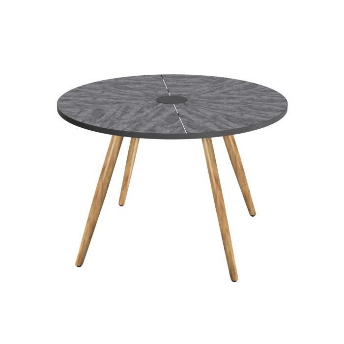 Table de jardin ronde - Acier thermolaqué + nassilium en lamelles - Diamètre 110 cm