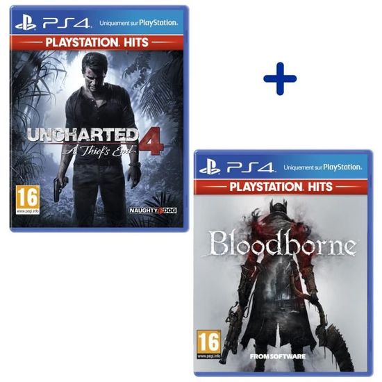 Pack 2 Jeux PS4 PlayStation Hits : Uncharted 4: A Thief's End + Bloodborne