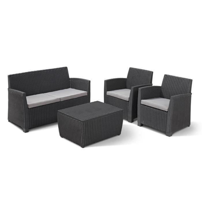 Salon de jardin - résine imitation rotin tressé - Allibert by KETER - 4 personnes - Mia - Gris graph