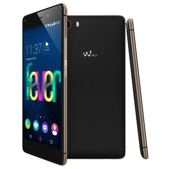Téléphone portable Wiko Fever Noir Or pas cher Téléphone portable Wiko Fever Noir Or pas cher