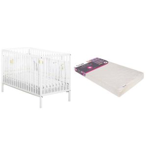 LIT BÉBÉ Lit à barreaux blanc BABY PRICE + Matelas Climatisé TINEO 60 x 120 cm + plan incliné 15°