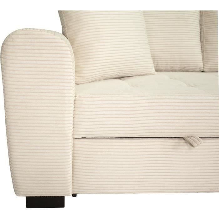 BAÏTA Canapé d'angle Convertible Mira 4 Places, avec Angle réversible et Coffre de Rangement, en Velours côtelé Beige