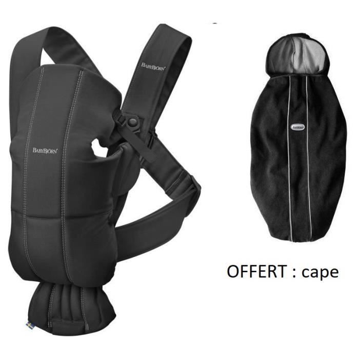 BABYBJORN Porte-bébé Mini, Noir, Coton + cape porte bébé