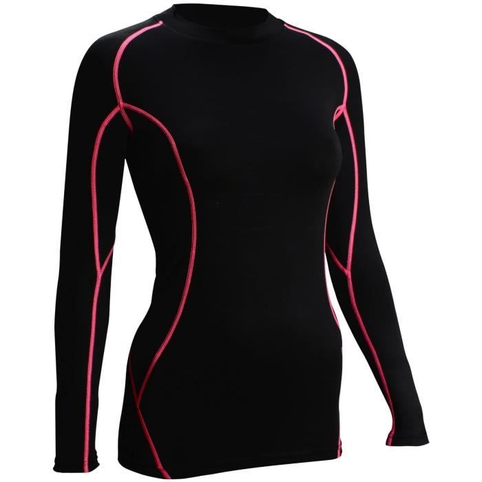 T-Shirt de Compression AVENTO 761 - Femme - Noir et Rose