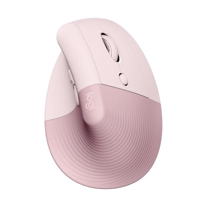 Souris Sans Fil Logitech Lift Ergonomique Verticale, Bluetooth ou récepteur USB Logi Bolt, Silencieuse - Rose