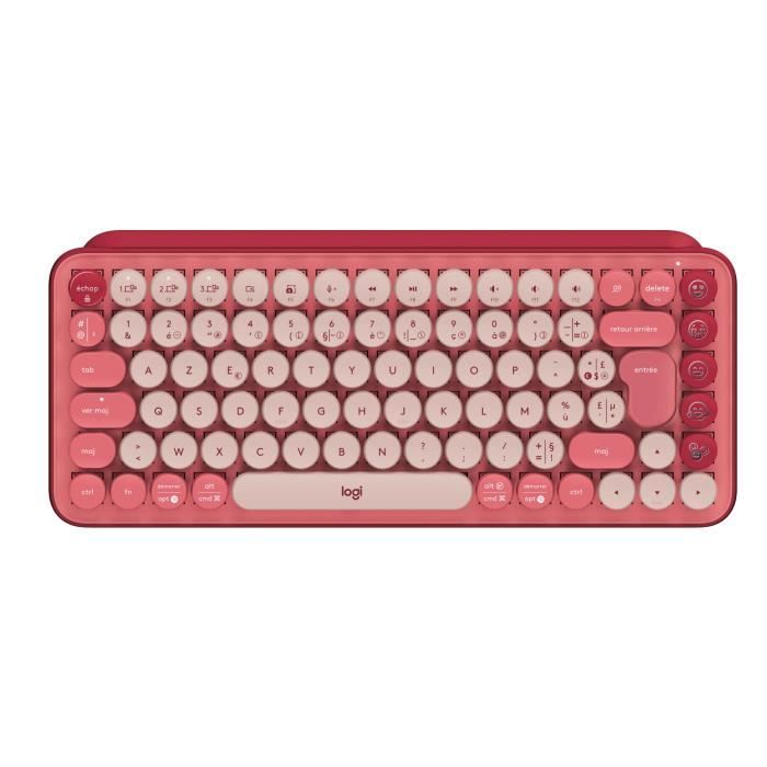 Clavier Sans Fil Logitech POP Keys Mécanique avec Touches Emoji Personnalisables, Bluetooth ou USB, Design Compact Durable - Rose