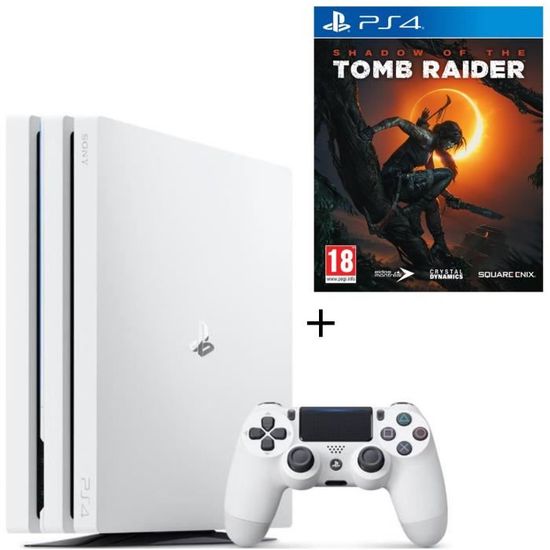 Pack PS4 Pro 1 To Blanche + Shadow of the Tomb Raider Jeu PS4