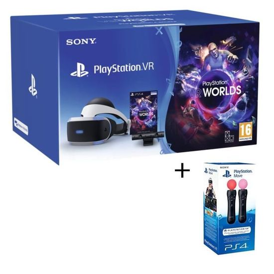 PlayStation VR V2 + PlayStation Caméra + VR Worlds (Voucher) + Paire Manette de détection de mouvements PlayStation Move