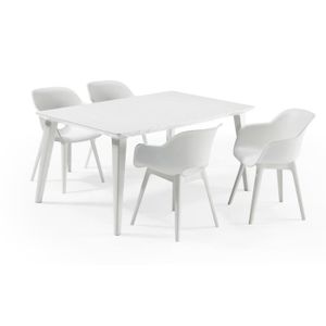 Ensemble table et chaise de jardin ALLIBERT JARDIN Table LIMA 160x100cm - Blanc + 4 fauteuils AKOLA Blanc - Résine