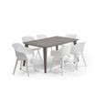 ALLIBERT JARDIN Table LIMA 160x100cm - Capuccinno + 3 lots de 2 fauteuils AKOLA Blanc - Résine-0