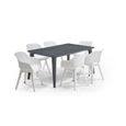 ALLIBERT JARDIN Table LIMA 160x100cm - Graphite + 3 lots de 2 fauteuils AKOLA Blanc - Résine-0