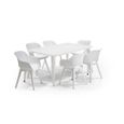 ALLIBERT JARDIN Table LIMA 160x100cm - Blanc + 3 lots de 2 fauteuils AKOLA Blanc - Résine-0
