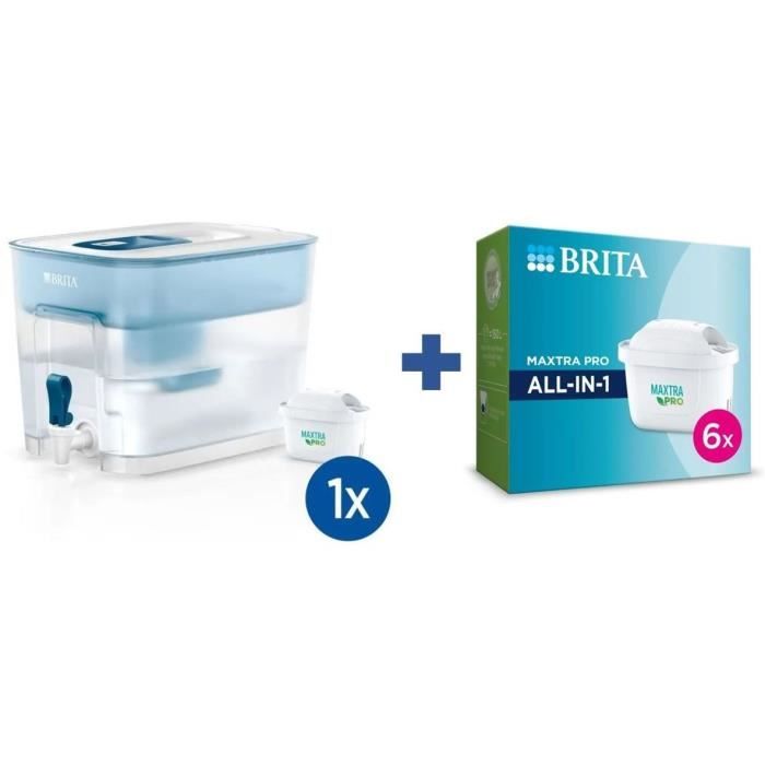 Distributeur d'eau filtrée Flow BRITA bleu + Pack de 6 cartouches MAXTRA PRO All-In-1