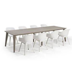 Ensemble table et chaise de jardin ALLIBERT JARDIN Table LIMA 320x100cm - Capuccinno + 4 lots de 2 fauteuils AKOLA Blanc - Résine