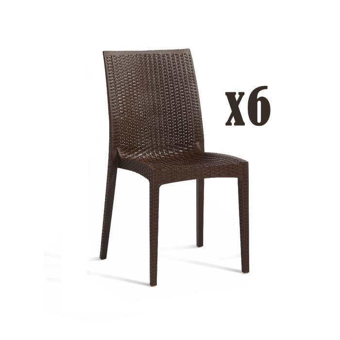 DCB GARDEN Lot de 6 chaises empilables en PVC Cagliari  Marron