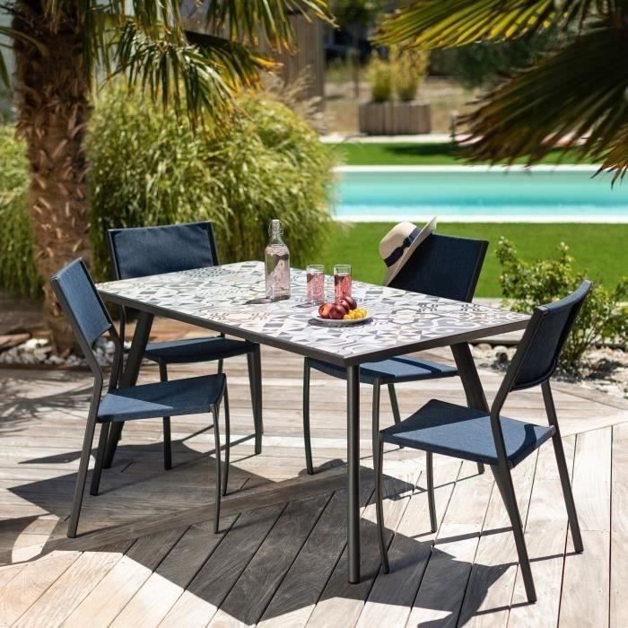 Ensemble repas de jardin 4 personnes effet mosaïque  table 160 cm + 4