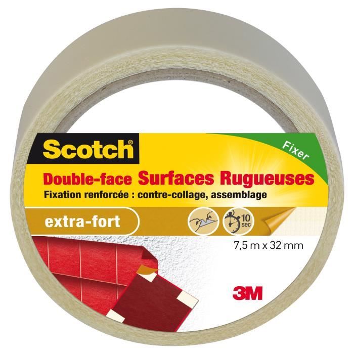 3M SCOTCH Double-face - 7,5 m x 32 mm - Surface rugueuse