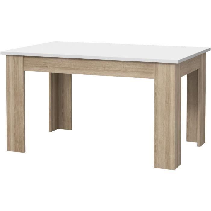 Table à manger PILVI - 4 personnes - Blanc et chêne sonoma - L 140 x P 90 x H 75 cm