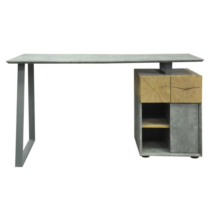 Bureau 1 porte 1 tiroir - Décor bois et gris béton - L 140 x P 60 x H 75 - COLOGNE