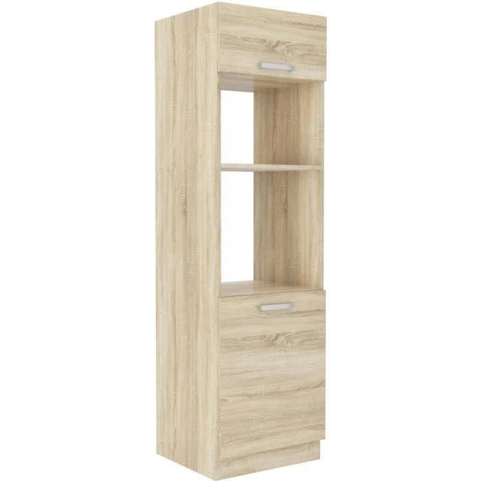 Meuble colonne four 2 portes battantes - Décor chêne sonoma - L 60 x P 57 x H 210 cm - LASSEN