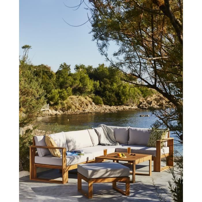 Bocarnea Salon De Jardin Levata Ottoman En Bois D Acacia Fsc 5 Personnes Avec Table Convertible Coussins Gris Perle Cdiscount Jardin