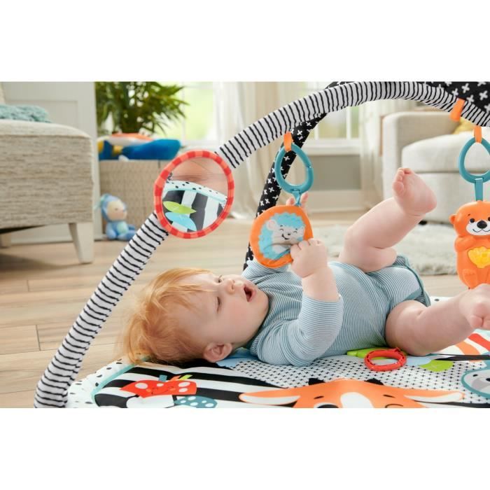 Fisher-Price Tapis Piano Éveil Musical Et Lumineux Bleu, Transportable, 4 Modes De Jeu Éveil Progressif, Version Française, Jouet Enfant, Dès La Naissance, HWY56