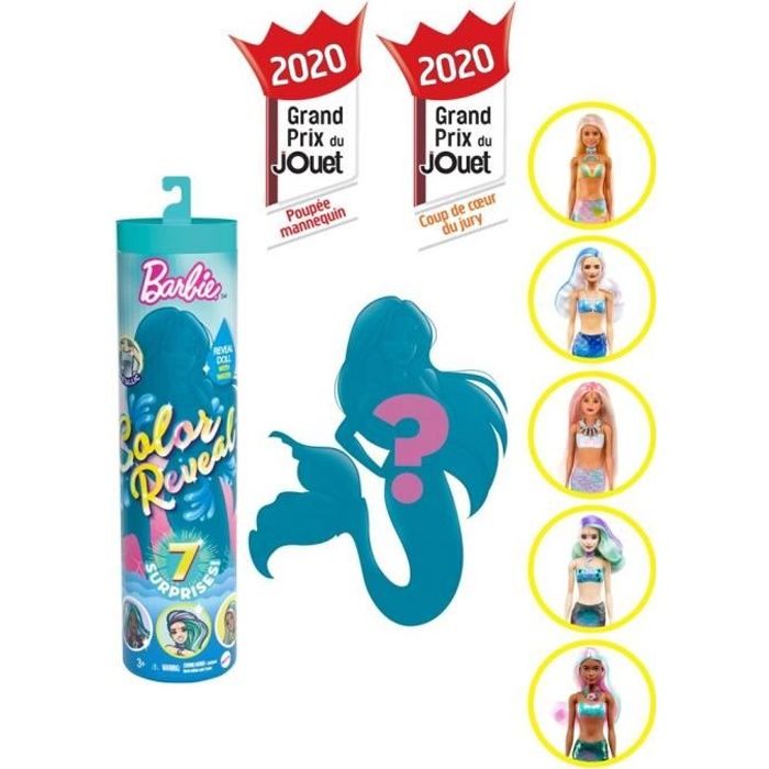 modèle aléatoire HCC46 Série Sirène arc-en-ciel Barbie Color Reveal Poupée avec 7 éléments Mystère 4 sachets surprise jouet pour enfant 