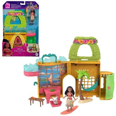 Disney Vaiana Histoires à empiler Coffret de maison de poupée avec une petite poupée Vaiana, 1 ami animal et 9 accessoires - MATTEL