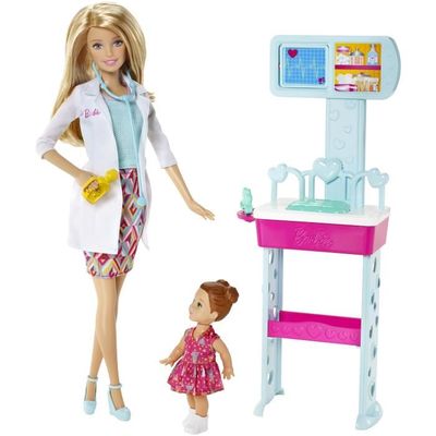 Coffret Clinique de Barbie - BARBIE - Poupée Docteur brune - Plus de 30  éléments et accessoires