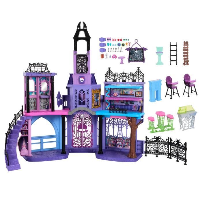 Monster High Le Lycée Hanté Maison de poupées coffret avec 7 espaces de jeu et plus de 35 éléments de jeu dont des meubles et des accessoires HLP88 - vue 7