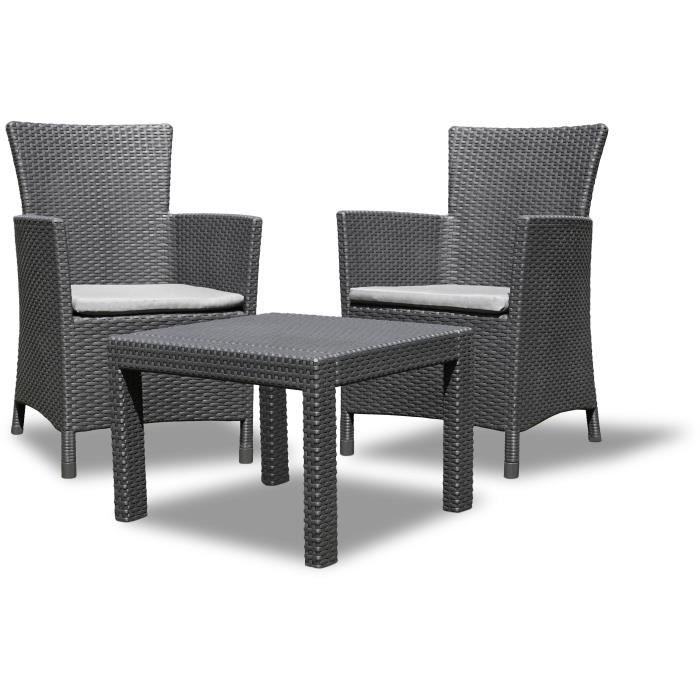 Keter Salon de jardin Rosario 2 fauteuils et table aspect rotin résistant aux intempéries graphite Keter Salon de jardin Rosario 2 fauteuils et table aspect rotin résistant aux intempéries graphite