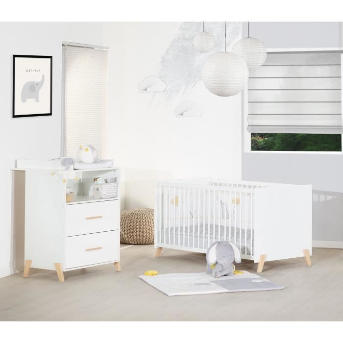 BABYPRICE JOY NATUREL Lit évolutif 70*140cm + commode 2 portes et 1 niche