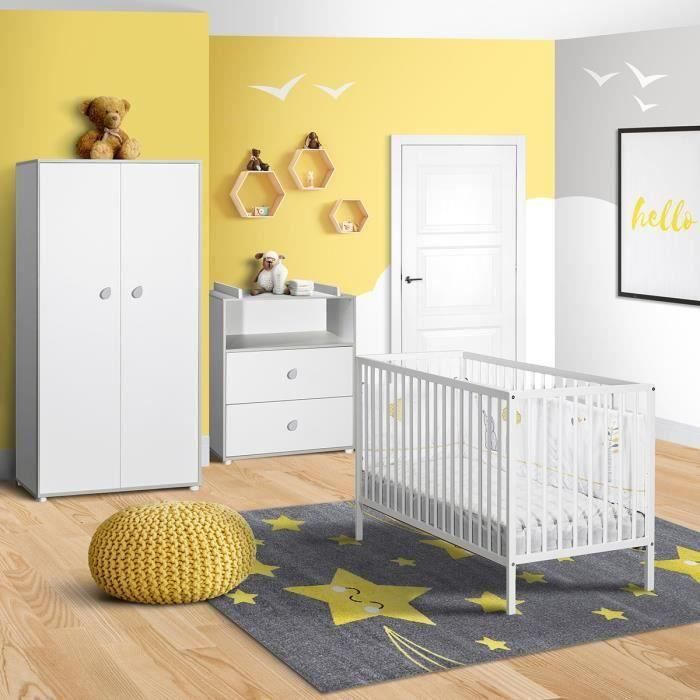 BABYPRICE CLEO Chambre complète bébé : lit 120*60cm + commode + armoire -  Cdiscount Puériculture & Eveil bébé
